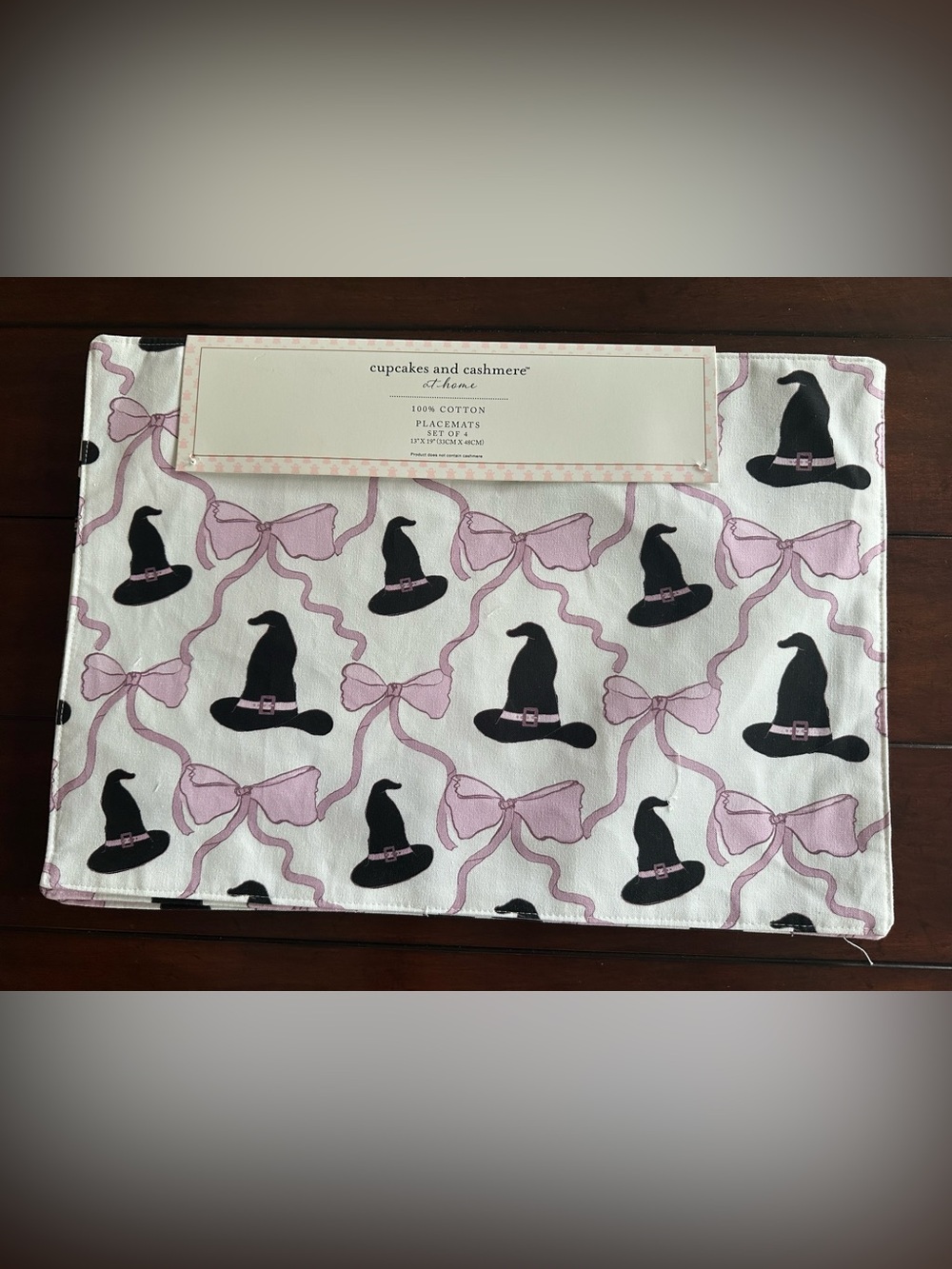 Cupcakes & Cashmere Halloween placemats (set of 4) NWT witch hat, lilac bows